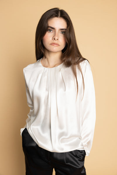 Blouse Alva  - Ivory - 100% en soie de mûrier - Col rond