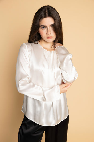 Blouse Alva  - Ivory - 100% en soie de mûrier - Col rond