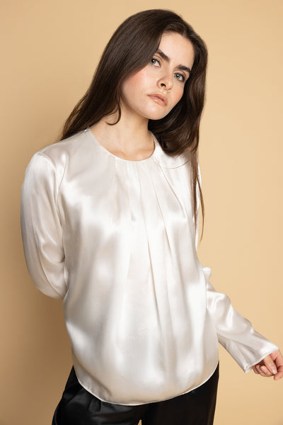 Blouse Alva  - Ivory - 100% en soie de mûrier - Col rond