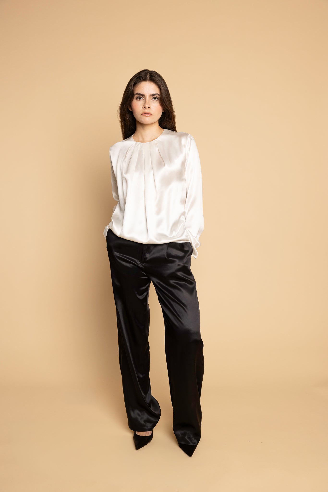 Blouse Alva  - Ivory - 100% en soie de mûrier - Col rond