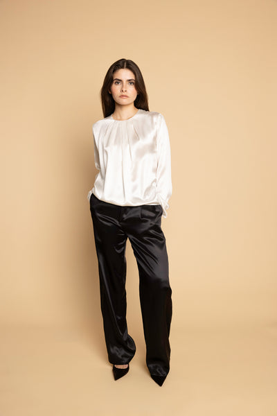 Blouse Alva  - Ivory - 100% en soie de mûrier - Col rond