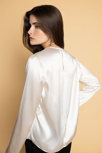 Blouse Alva  - Ivory - 100% en soie de mûrier - Col rond