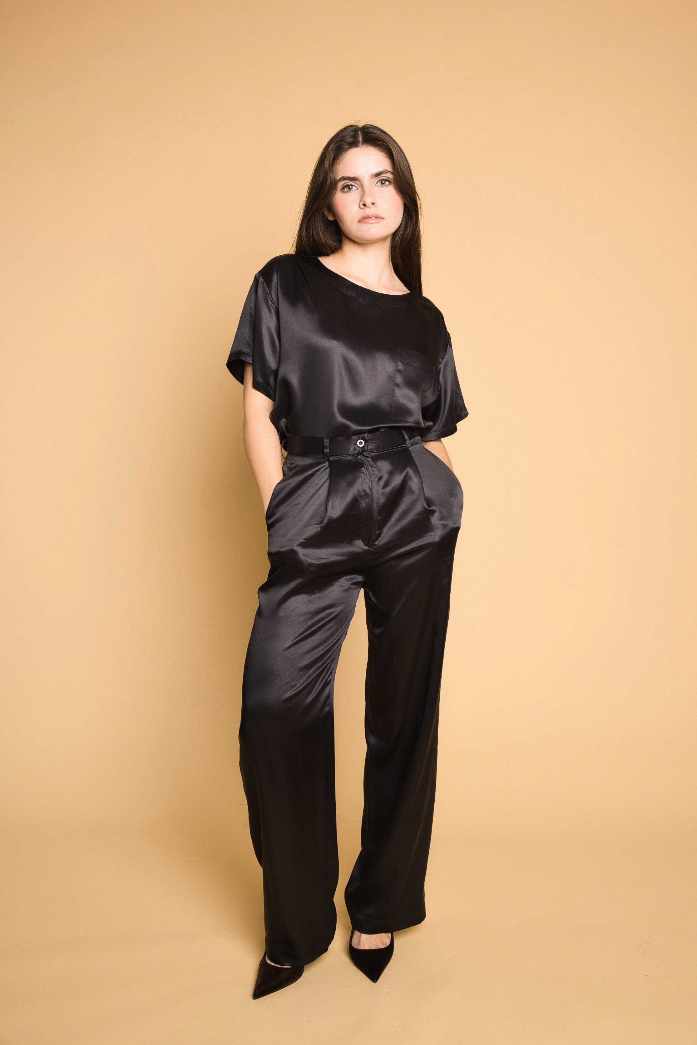 Top Brenda - Noir - 100% en soie de mûrier