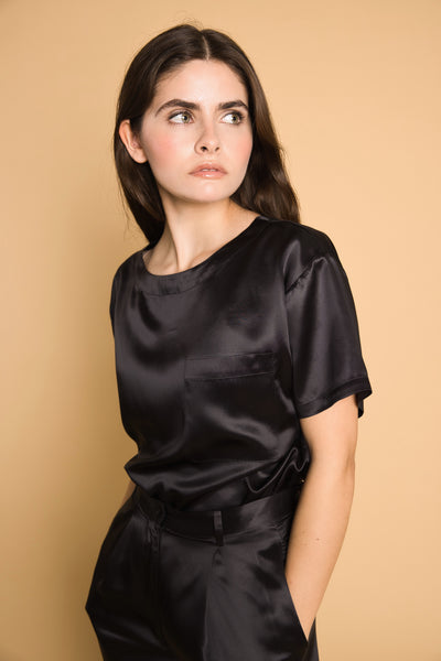 Top Brenda - Noir - 100% en soie de mûrier