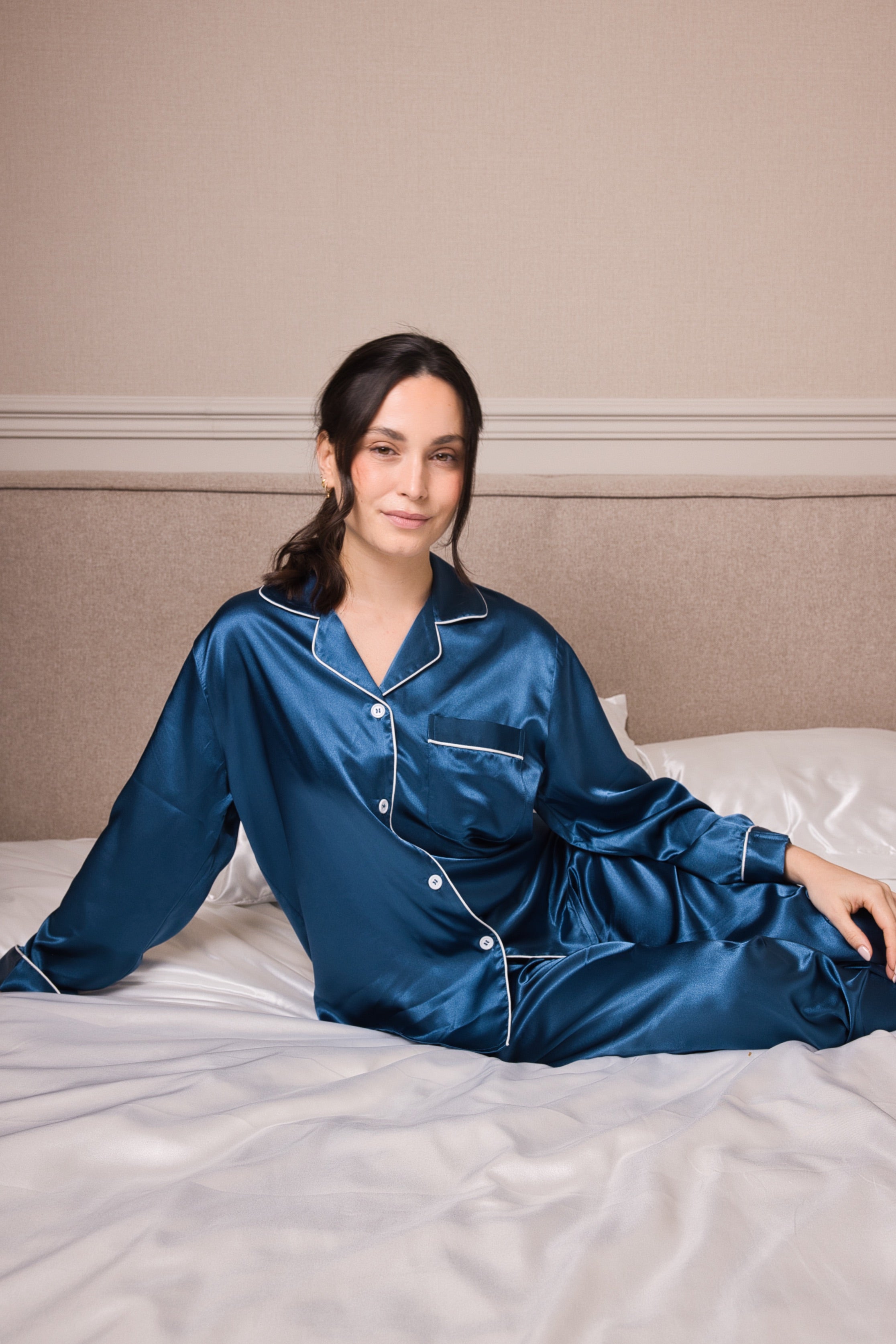 Mamma Silka - Pyjama & Taie en Soie Assortis - Nuance bleue (Edition Unique)