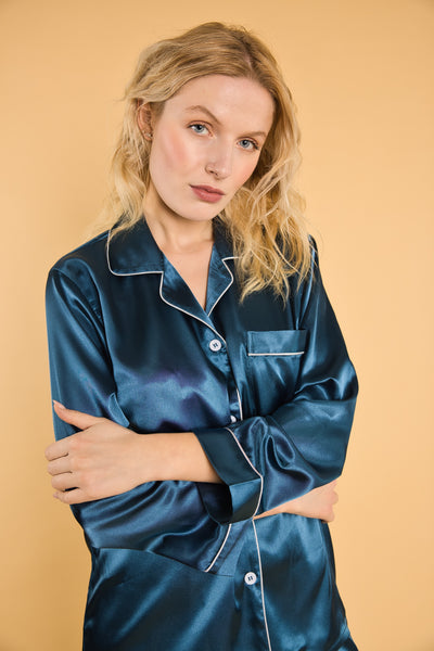 Mamma Silka - Pyjama & Taie en Soie Assortis - Nuance bleue (Edition Unique)
